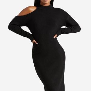 #NWT- XXL BLACK COLD SHOULDER MIDI SWEATER DRESS